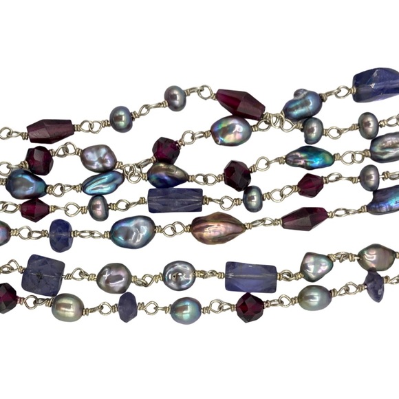 NWT Mariposa Designs 18" Sterling, Freshwater Pearl, Iolite and Garnet  Necklace - Picture 2 of 3